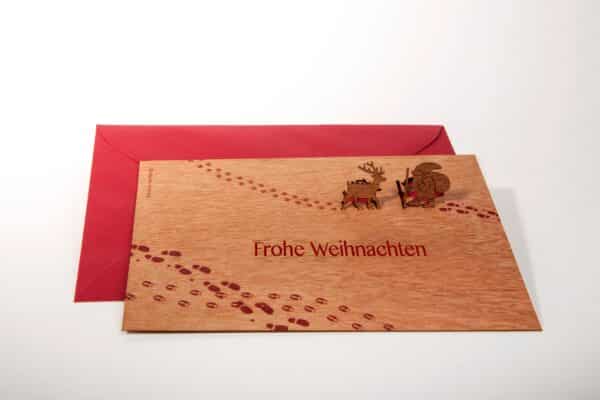 Rentier & Nikolaus, Frohe Weihnachten - Holzgrußkarte mit PopUp-Motiv